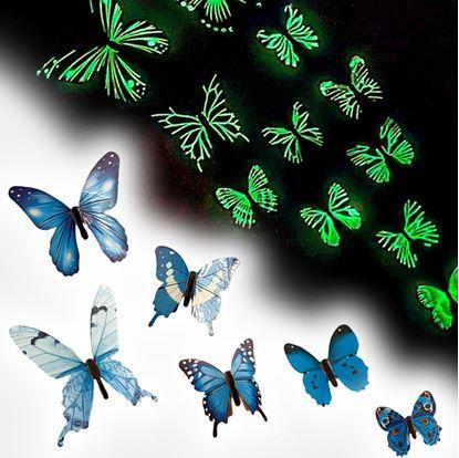 Set svítících motýlků na zeď - modrý