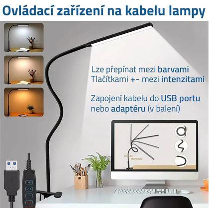 Flexibilní stmívatelná stolní LED lampa s klipem