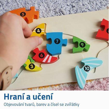 Obrázek z Dřevěné puzzle s čísly - delfín