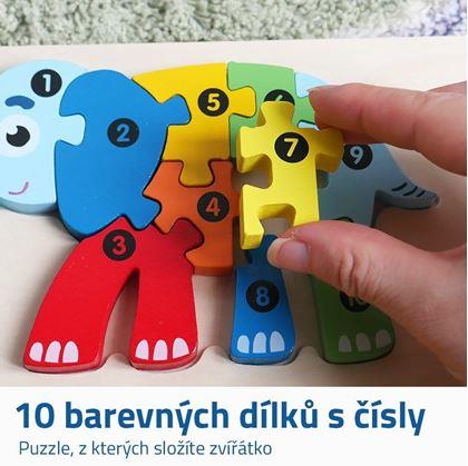 Obrázek z Dřevěné puzzle s čísly - slon