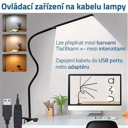 Flexibilní stmívatelná stolní LED lampa s klipem