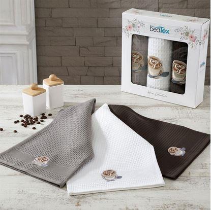 Obrázek Dárková sada vaflových utěrek 3 ks - káva